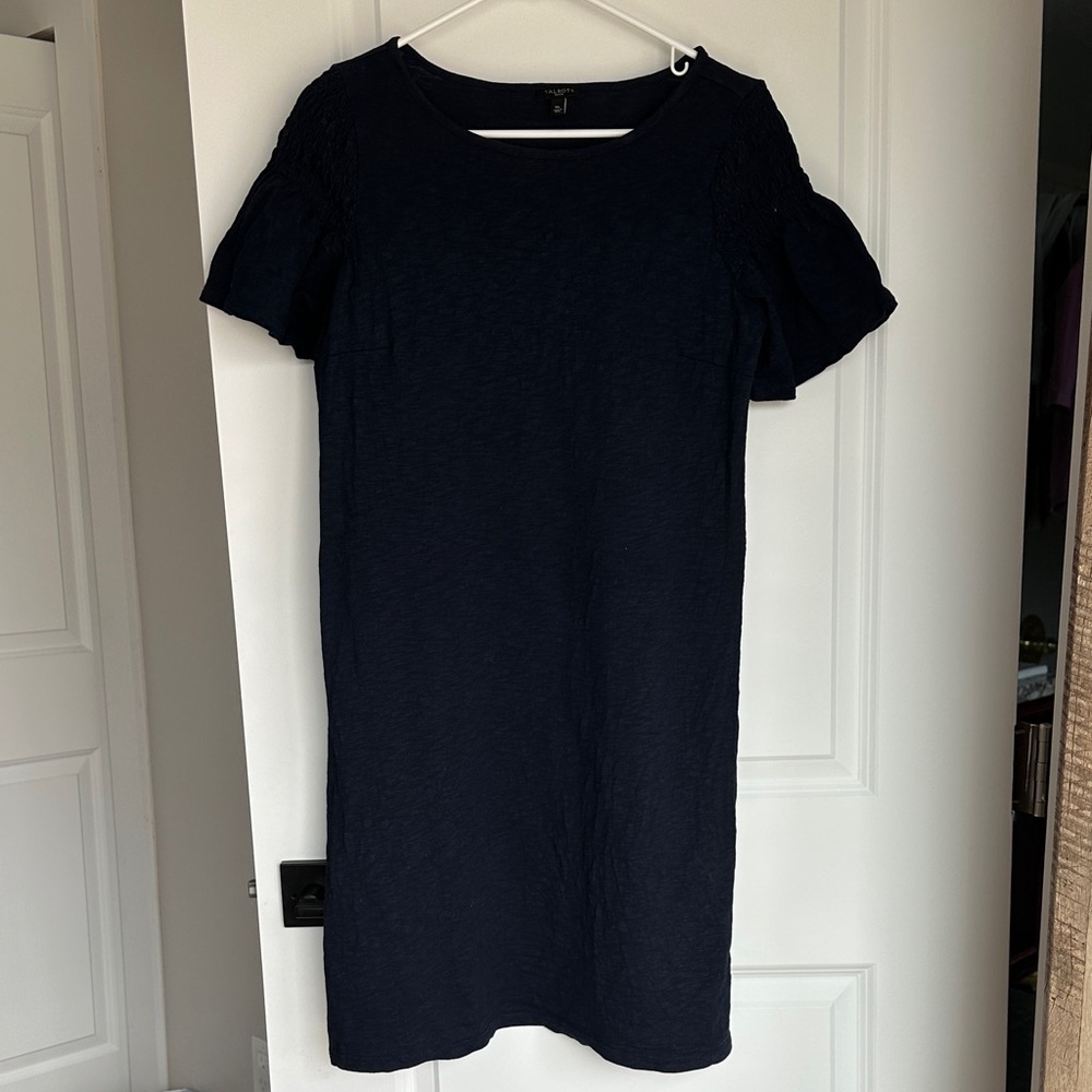 Petite M Talbots Navy Blue Cotton Blend Dress 60/40 Knee Length